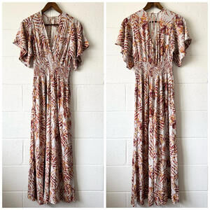 Mahina Tropical Palm Tree Short Sleeve One Piece Jumpsuit Women's Medium